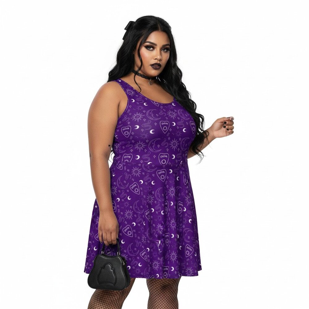Plus Size Gothic Ouija Board Purple Skater Dress